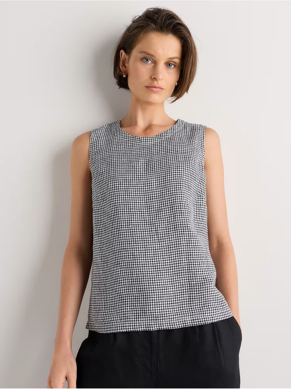 NWOT Quince 100% European Linen Tank Gingham Black & White Size Small